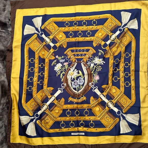 Hermes blue silk scarf - Picture 6 of 11